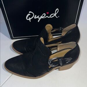 Qupid Black Ankle Booties with Silver Buckle